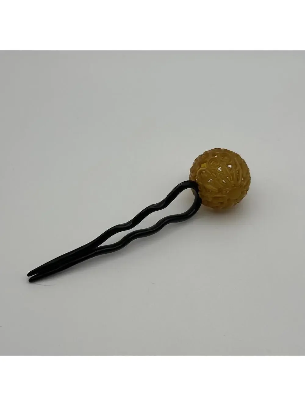 Vintage 1940s Hair Pin with Amber-Like Decorative Ball